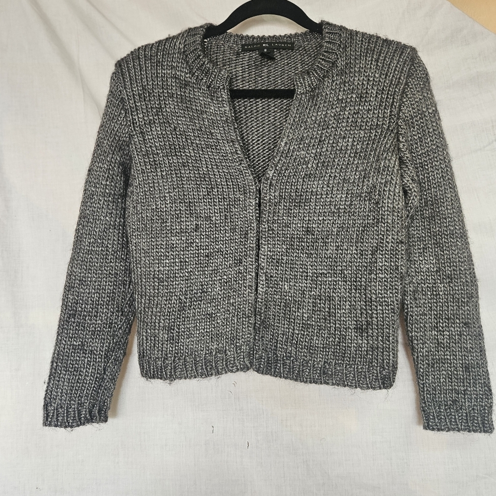 Small RL Grey Knit Cardigan With Hook Closure